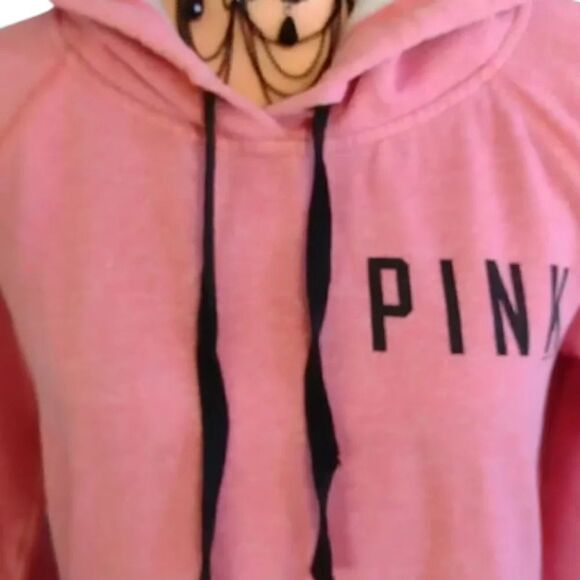 PINK VS 2012 Pink Black Logo Fleece Thrashed Hooded Pullover Large - Picture 15 of 16